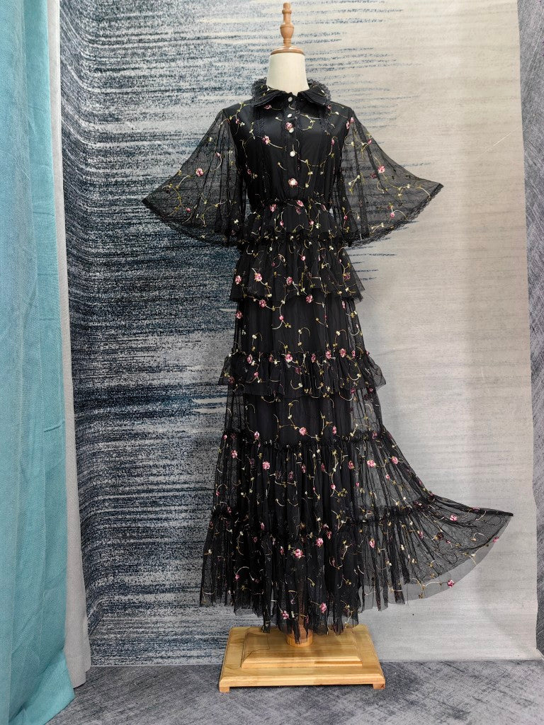 Embroidered Lace Patchwork Fried-Chicken Dress