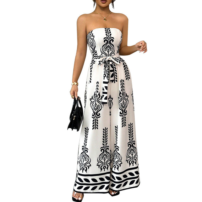 Wide-Leg Slim-Fit Printed Jumpsuit