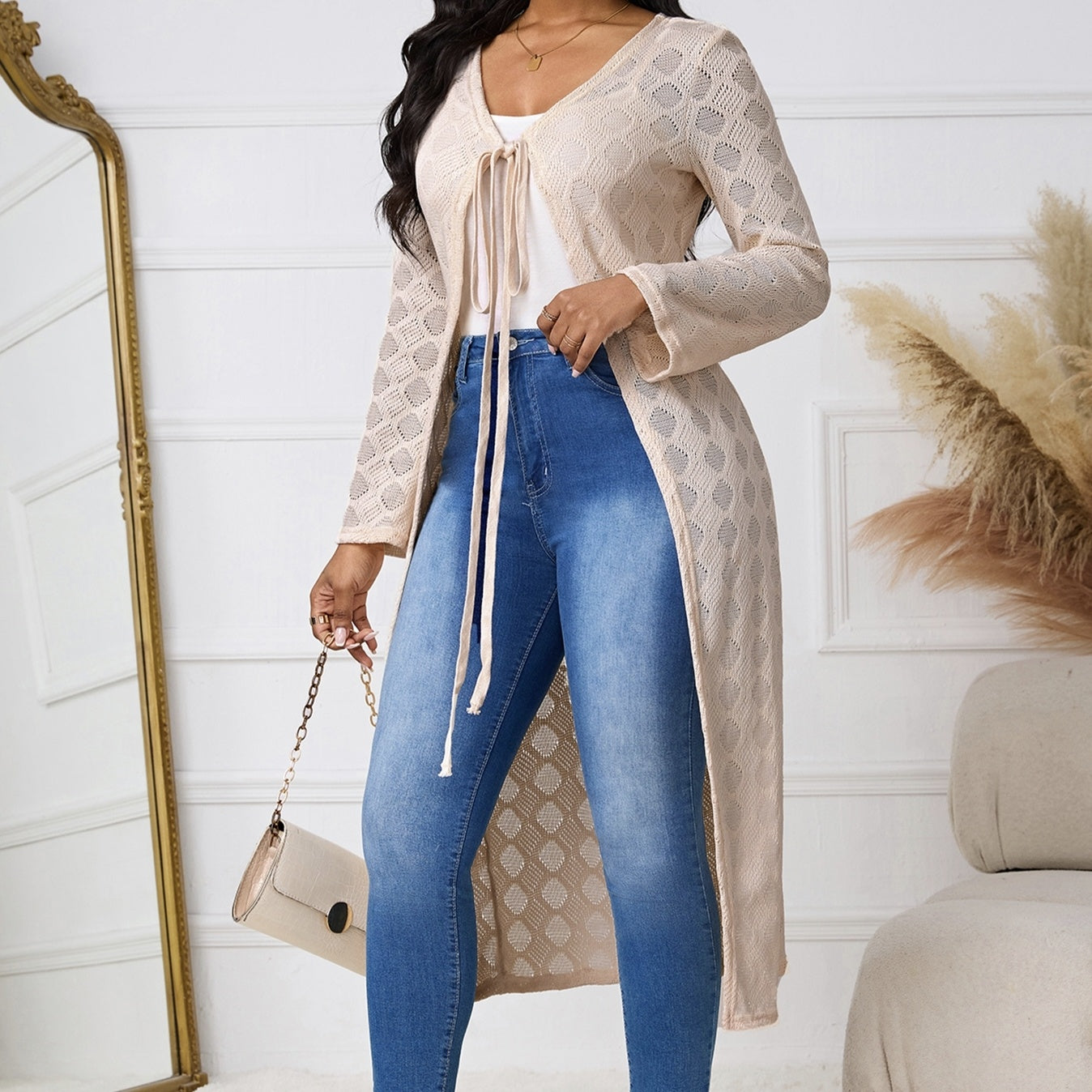 Lace-Up Long-Sleeve Cardigan Shirt - US Only