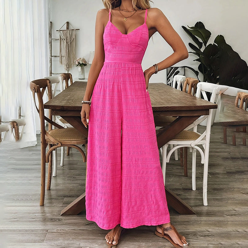 Vintage V-Neck Palazzo Pants Jumpsuit - US Only