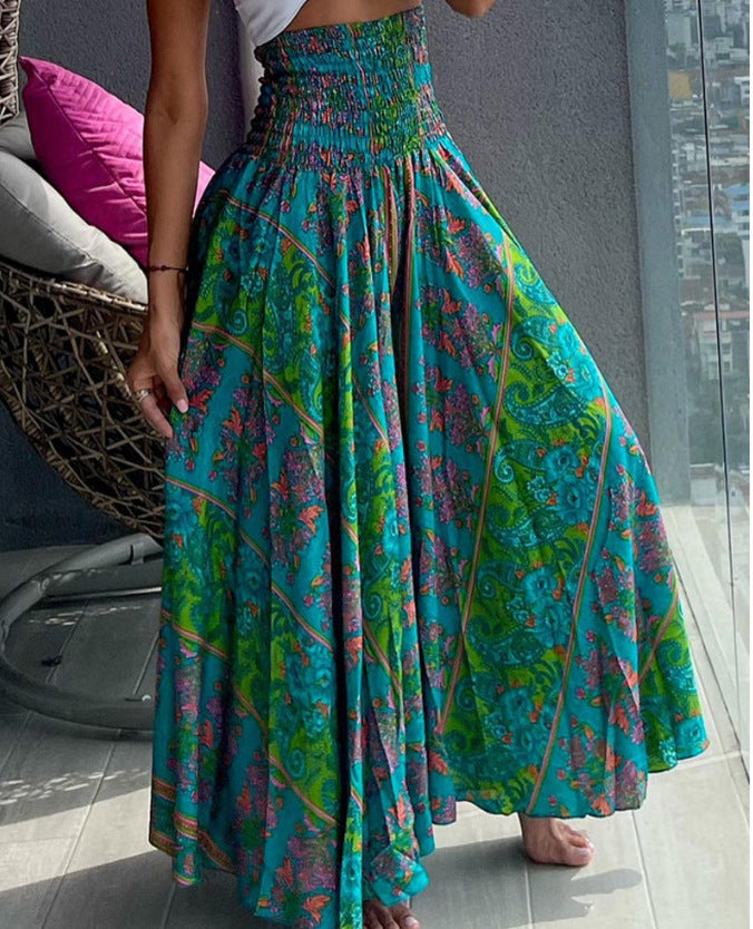 Elastic High-Waist Boho Print Skirt