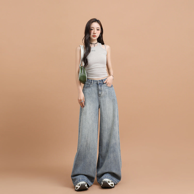 Bamboo-Knot Loose Wide-Leg Denim Trousers
