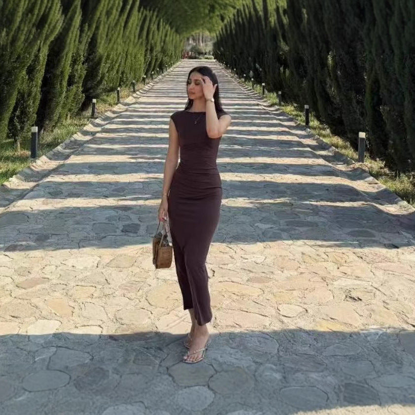 Slim Boat-Neck Sleeveless Dress