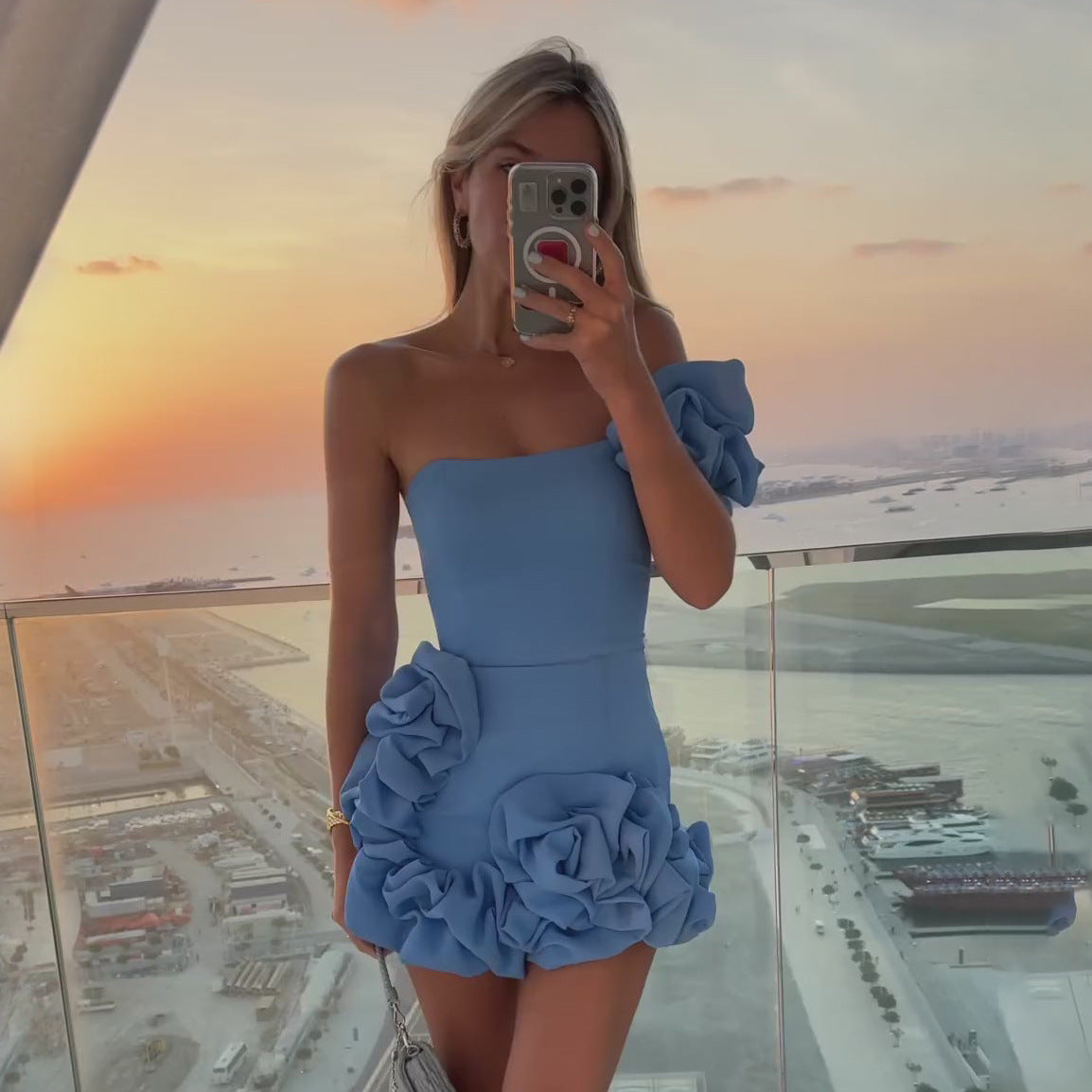 Ruffled Flower Bud Mini Dress