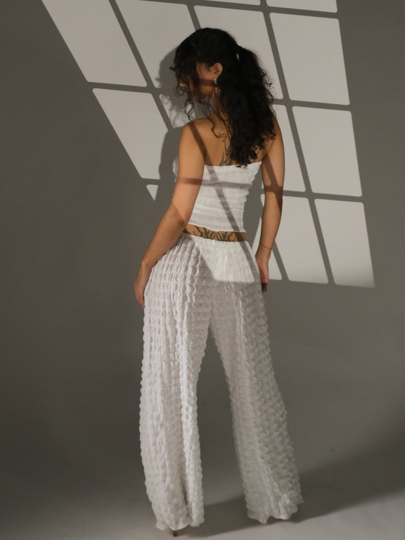 Two-Piece Handmade White Bubble Trousers Set