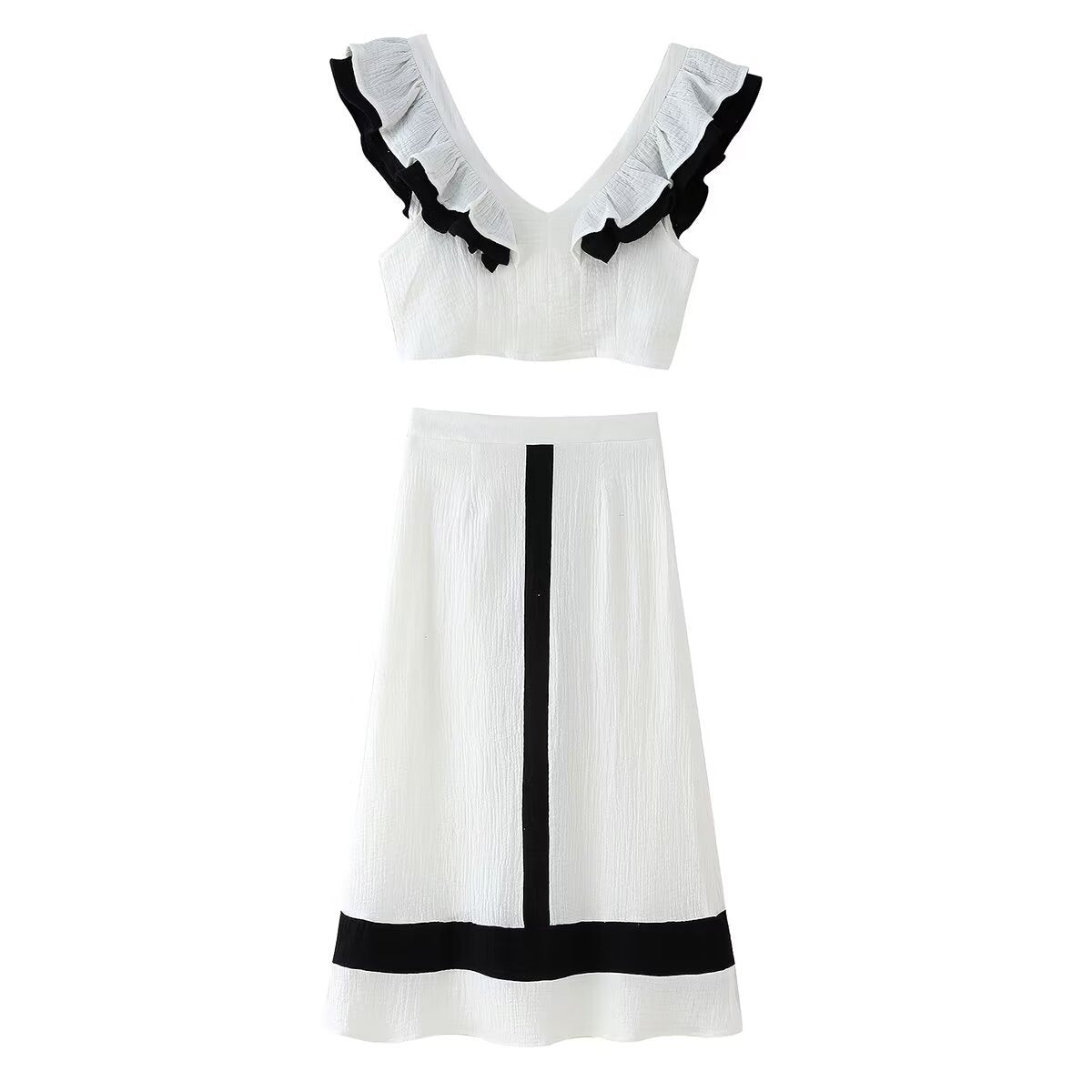 V-Neck Ruffles Top + Skirt Outfit