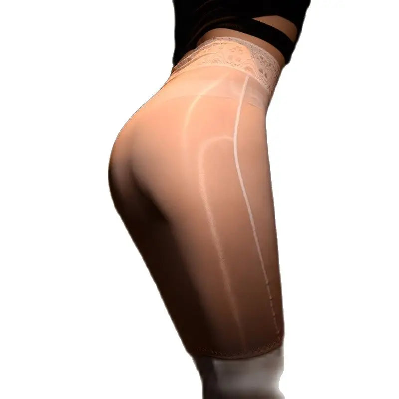 Oil-Shiny Lace High-Waist See-Through Sheer Bodycon Skinny Pencil Micro Mini Skirt