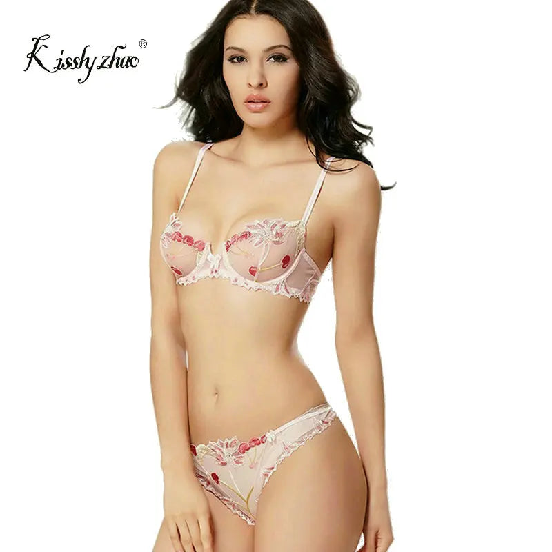 Sexy Bra & Brief Set - Push-Up Transparent Lace