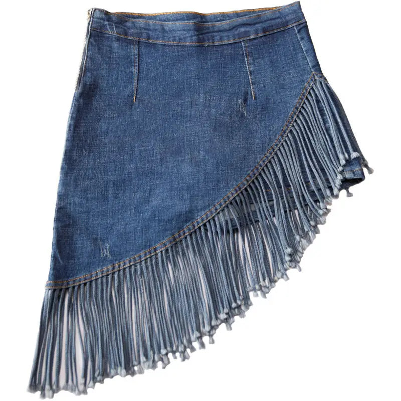 Tassel Bag-Butt Jeans Mini Skirt