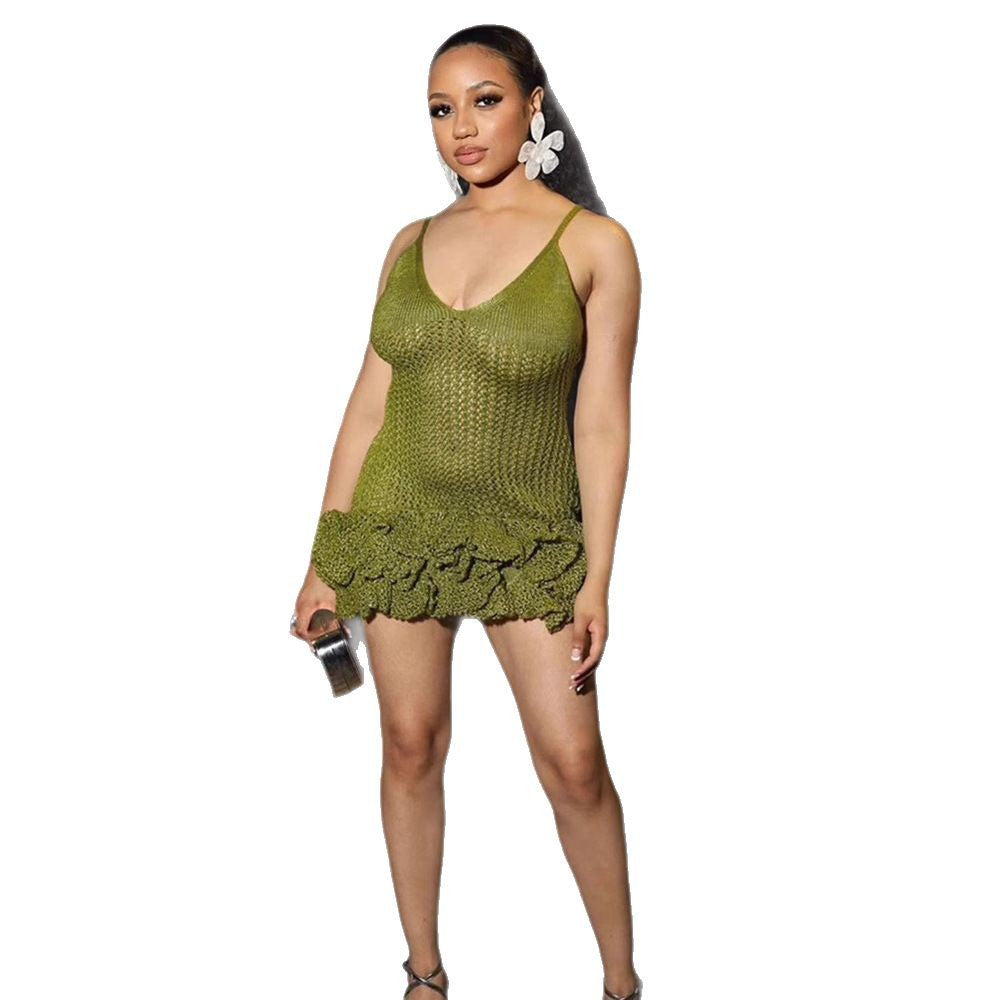 Summer Women's Clothing New Sexy Cutout Knitted Lace Sling Skirt