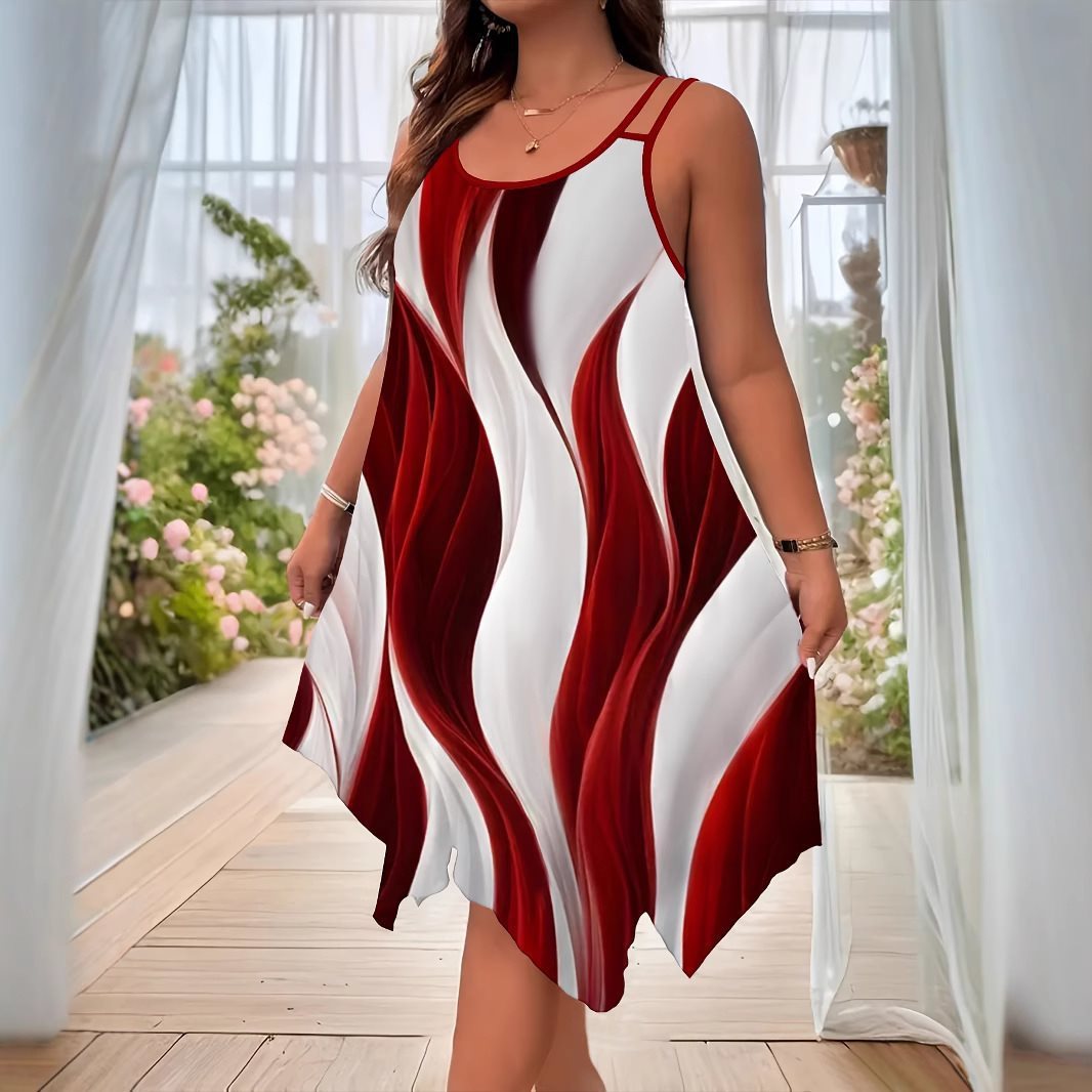 Plus-Size Double Shoulder-Strap Printed Midi Dress