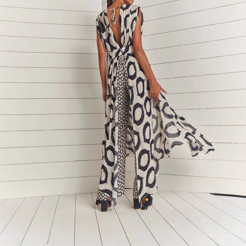 Backless Lace-Up Straight-Leg Pants Suit