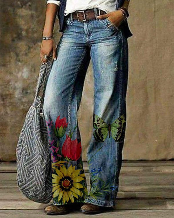 Women's 3D Pattern Casual Denim Trousers