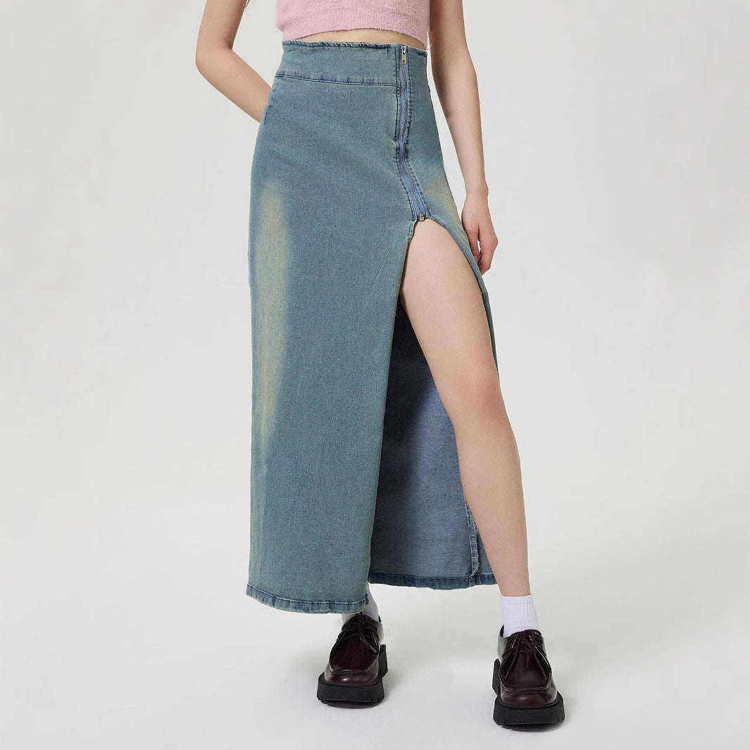 Split Stretch Denim Skirt