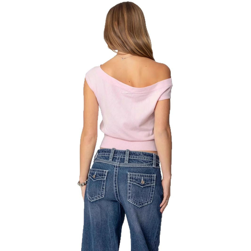 Hot Girl Off-Shoulder Short Slim Top