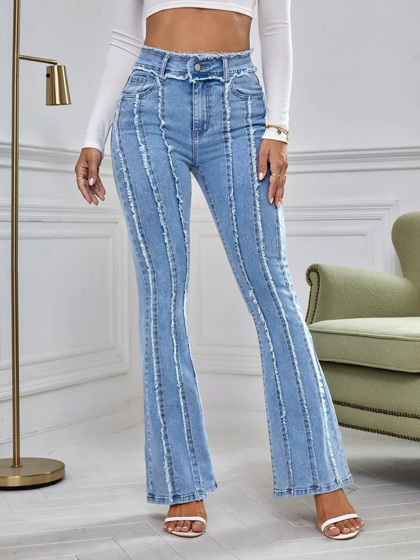 New Slightly Flared Wadding-Edge Denim Long Trousers