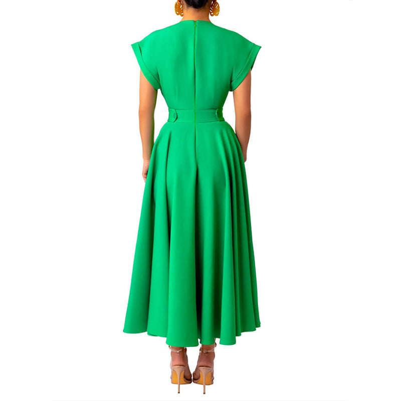 Elegance Retro-Style V-Neck Sleeve Waist-Tight Dress