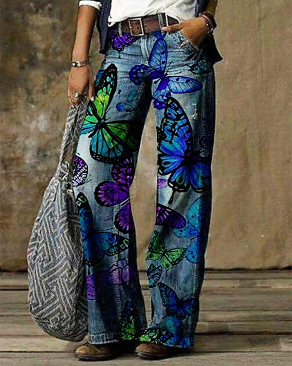 Women's 3D Pattern Casual Denim Trousers