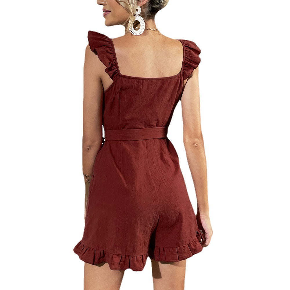 Short Pants Flying Sleeves Bow Jumpsuit