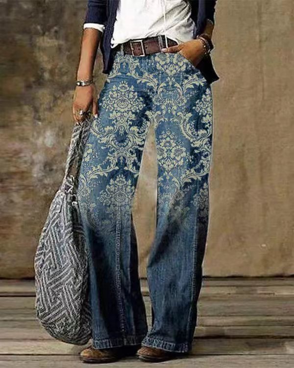 Women's 3D Pattern Casual Denim Trousers