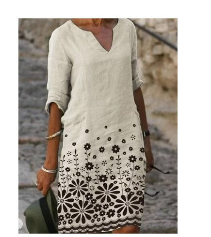 Printed Geometric Pattern Loose Midi Dress