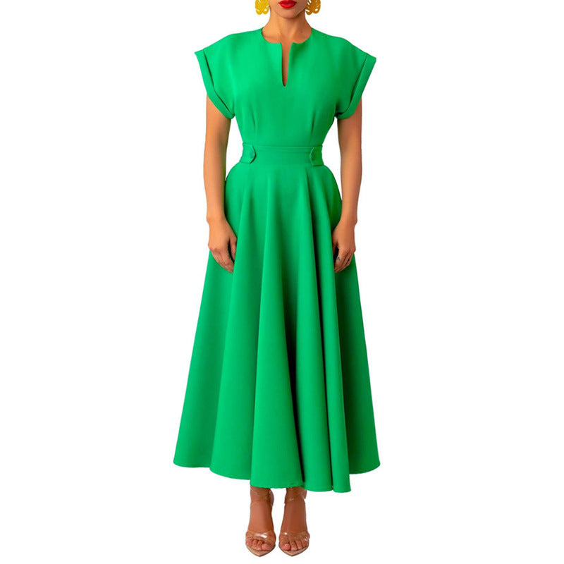 Elegance Retro-Style V-Neck Sleeve Waist-Tight Dress