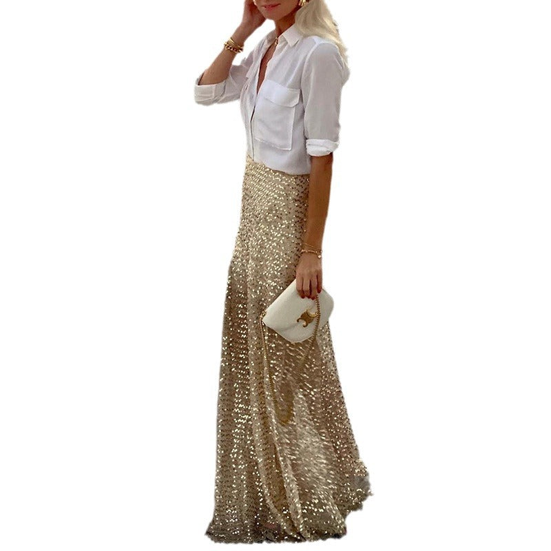 Women's Plush Sequin Long Skirt