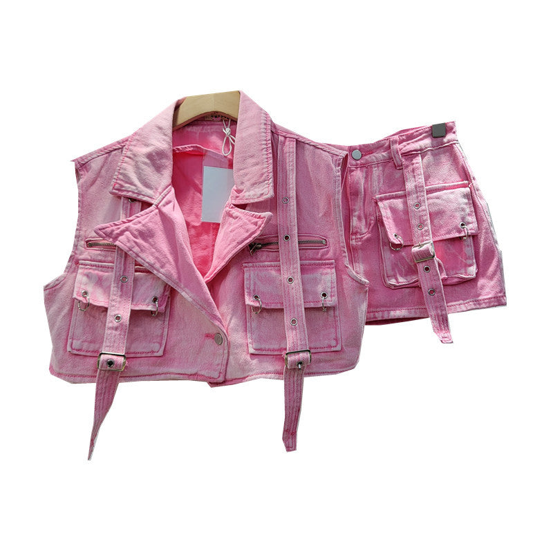 Fashion Retro Workwear Denim Suit Women