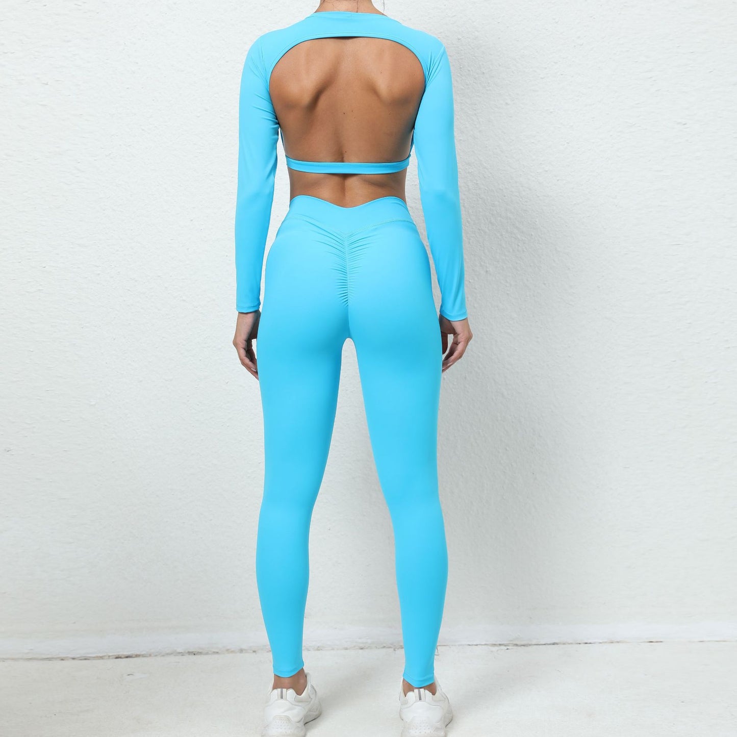 Bare-Back Long-Sleeved Skinny Yoga/Sports Jumpsuit