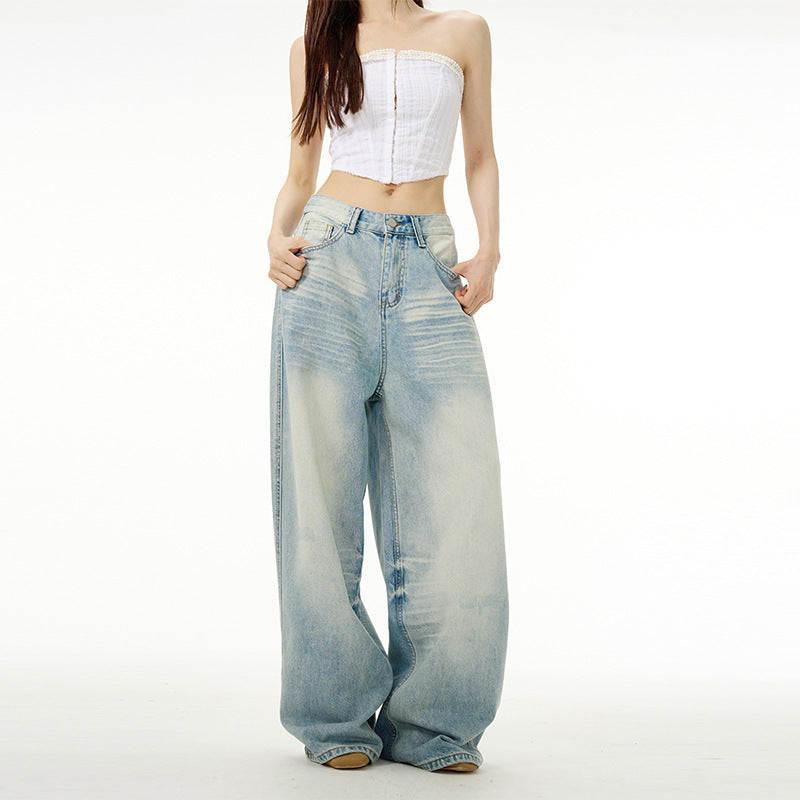 Water Washed Hole Wide Jeans For Men And Women
