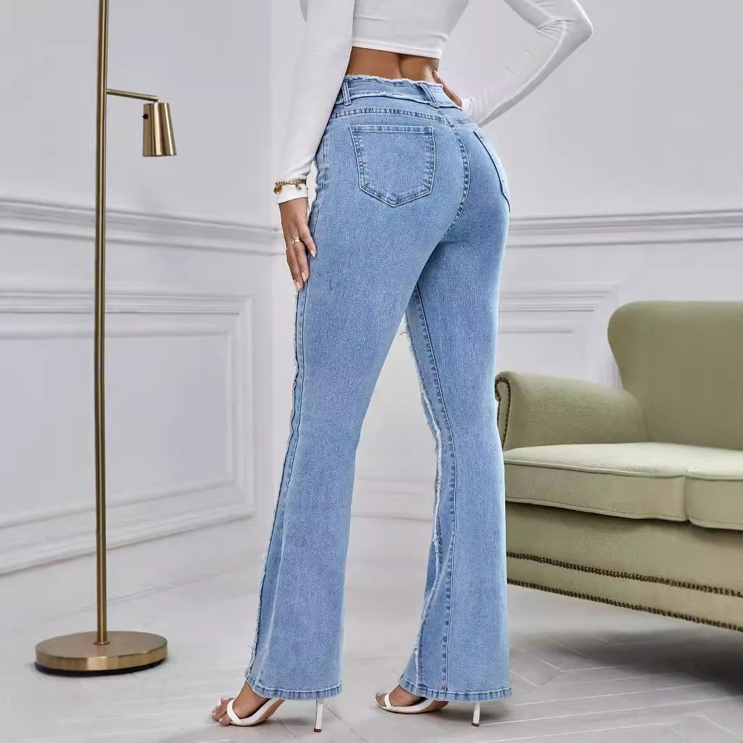 New Slightly Flared Wadding-Edge Denim Long Trousers