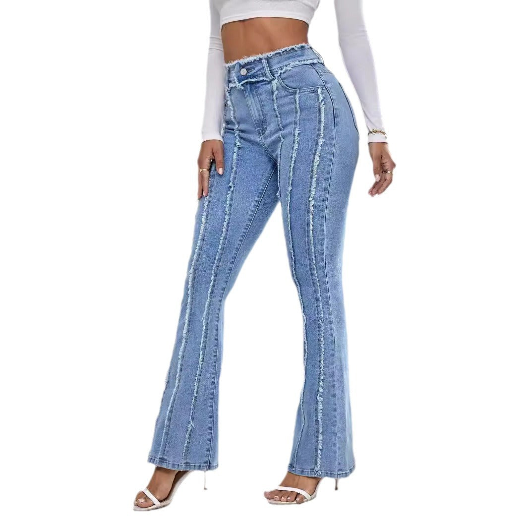 New Slightly Flared Wadding-Edge Denim Long Trousers