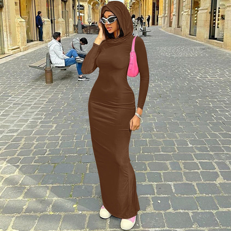 Hooded Hip Split Slim-Fit Dress