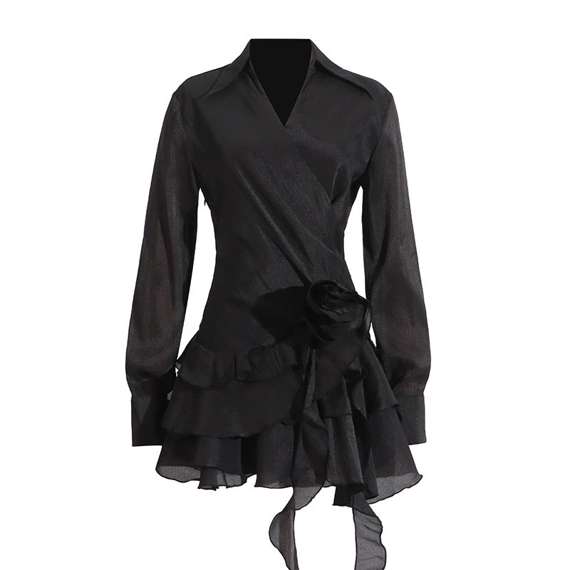 French-Style V-Neck Light Shirt Dress