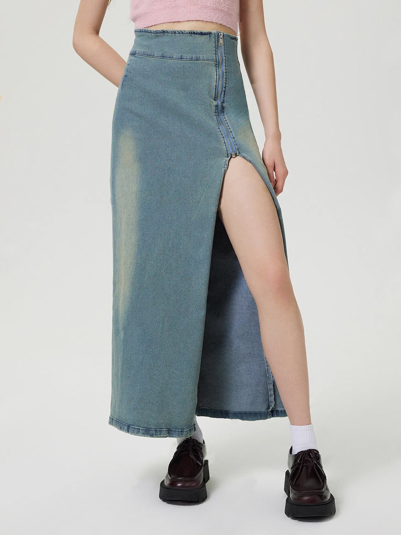 Split Stretch Denim Skirt