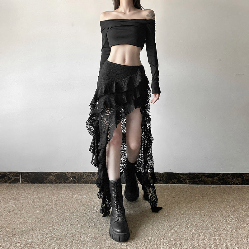 Unique Lace Wavy Pleated Skirt