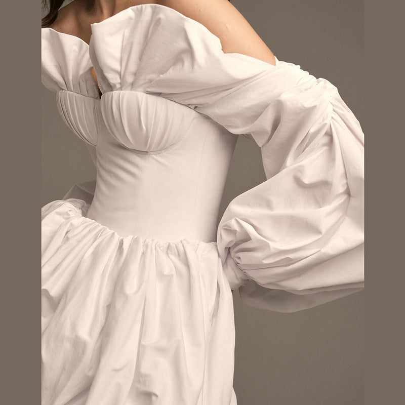 Puff-Sleeve Off-Shoulder High-Waist Mini Dress