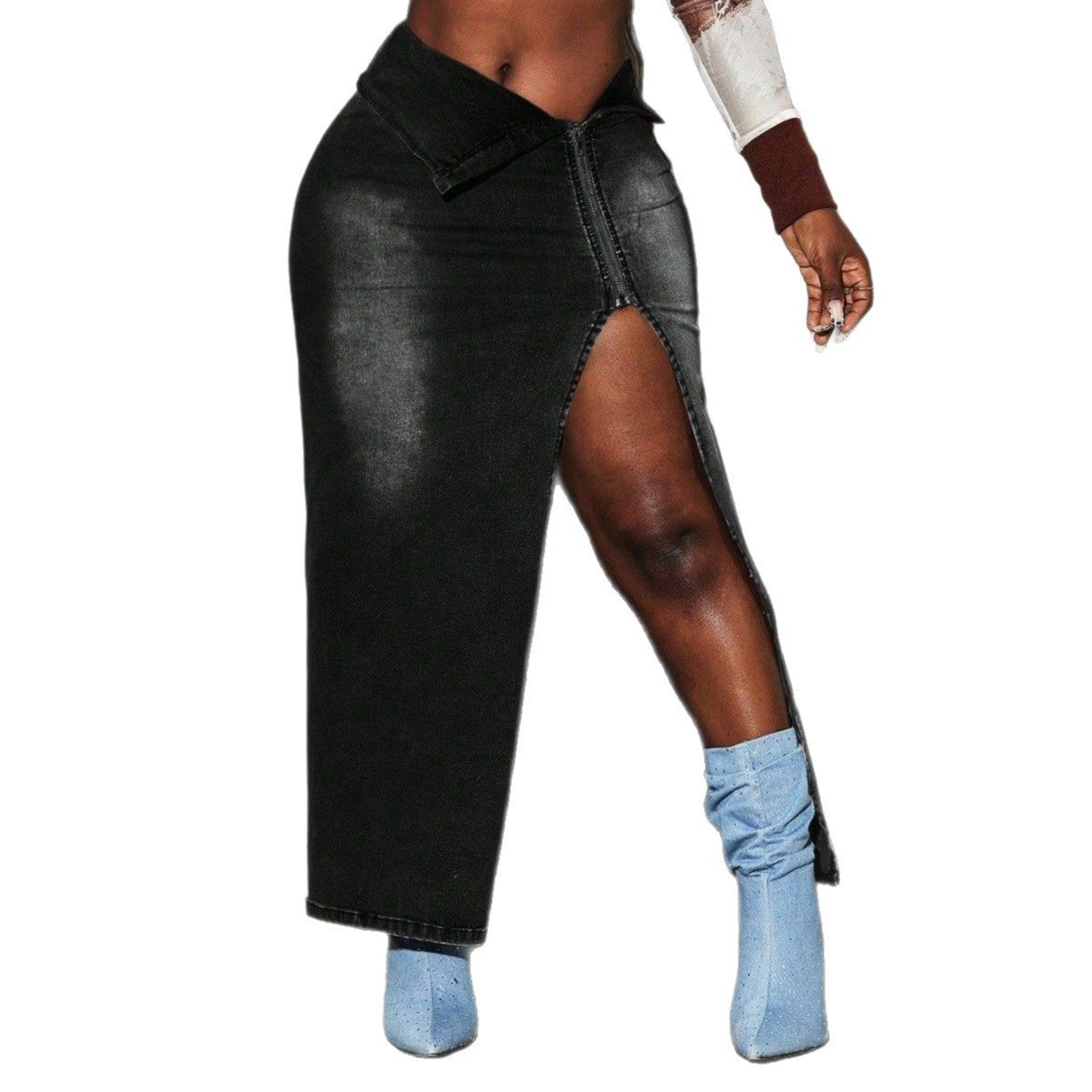 Split Stretch Denim Skirt