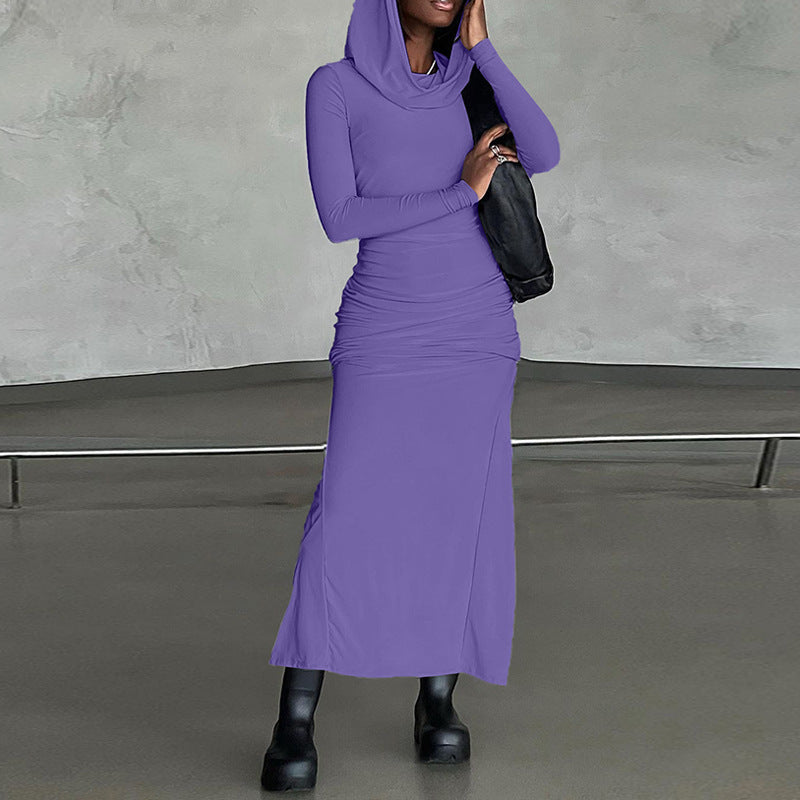Hooded Hip Split Slim-Fit Dress