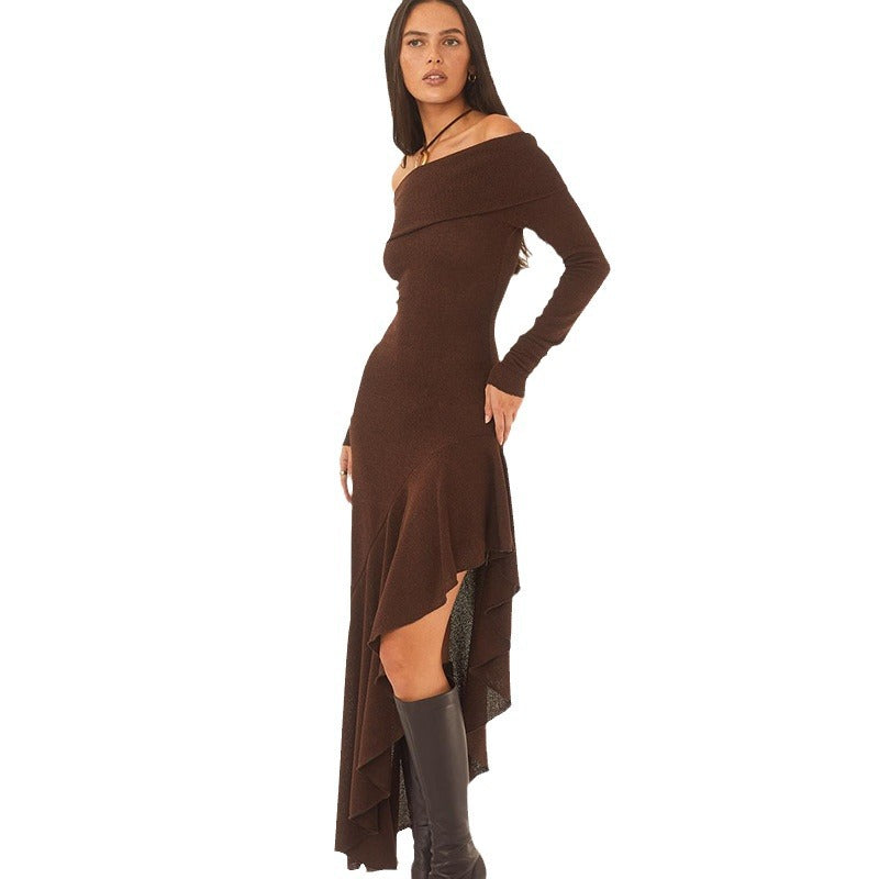Long-Sleeve Ruffled Long Dress
