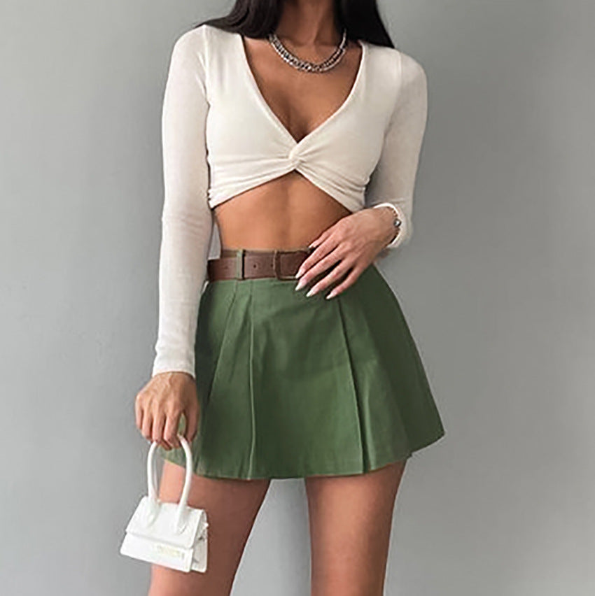 Solid-Colour High-Waist Skirt