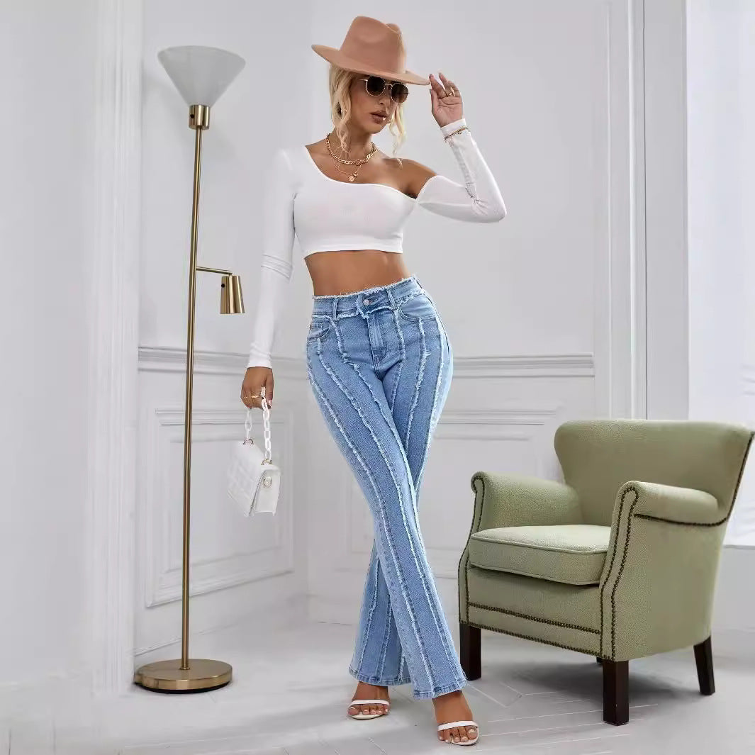 New Slightly Flared Wadding-Edge Denim Long Trousers