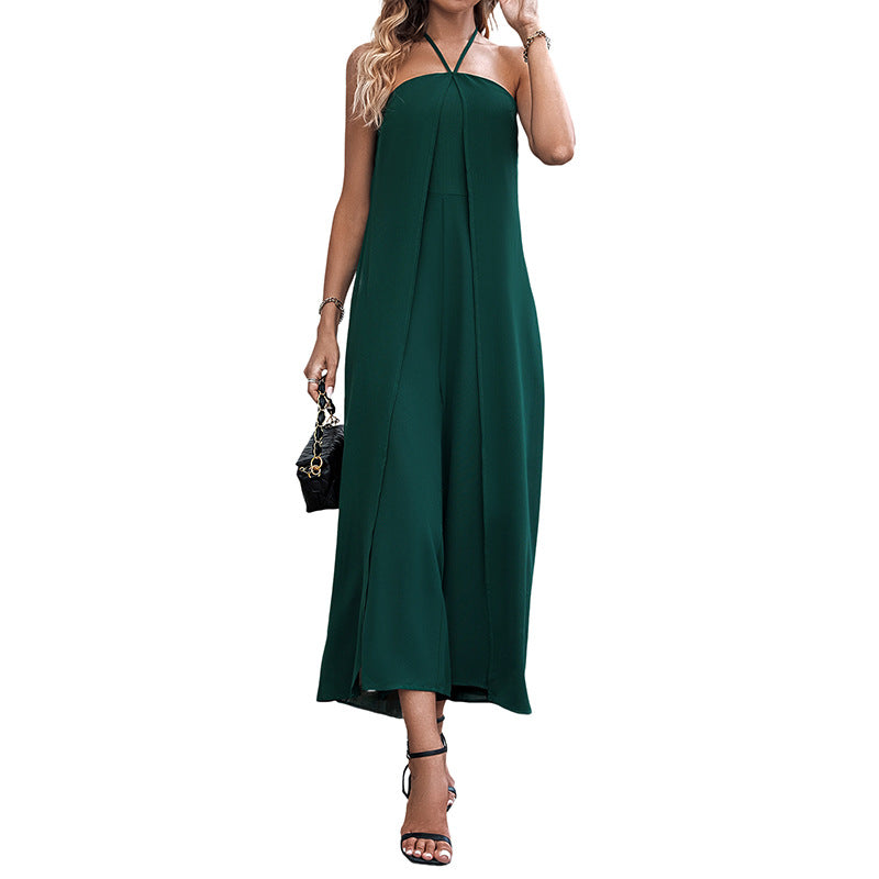 Vacation-Style Casual Halter Jumpsuit