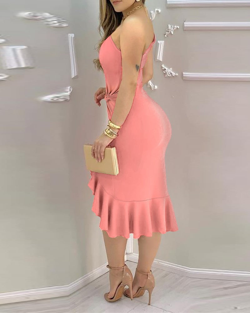 High-Waist Solid-Colour Slim-Fit Long Dress