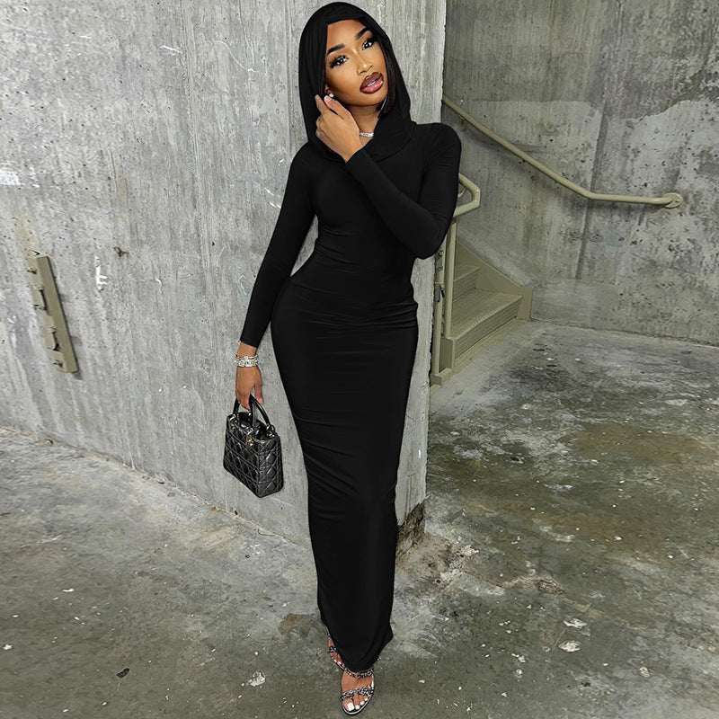 Hooded Hip Split Slim-Fit Dress