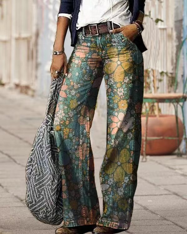 Women's 3D Pattern Casual Denim Trousers