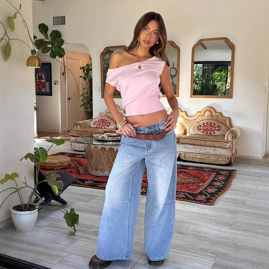 Hot Girl Off-Shoulder Short Slim Top