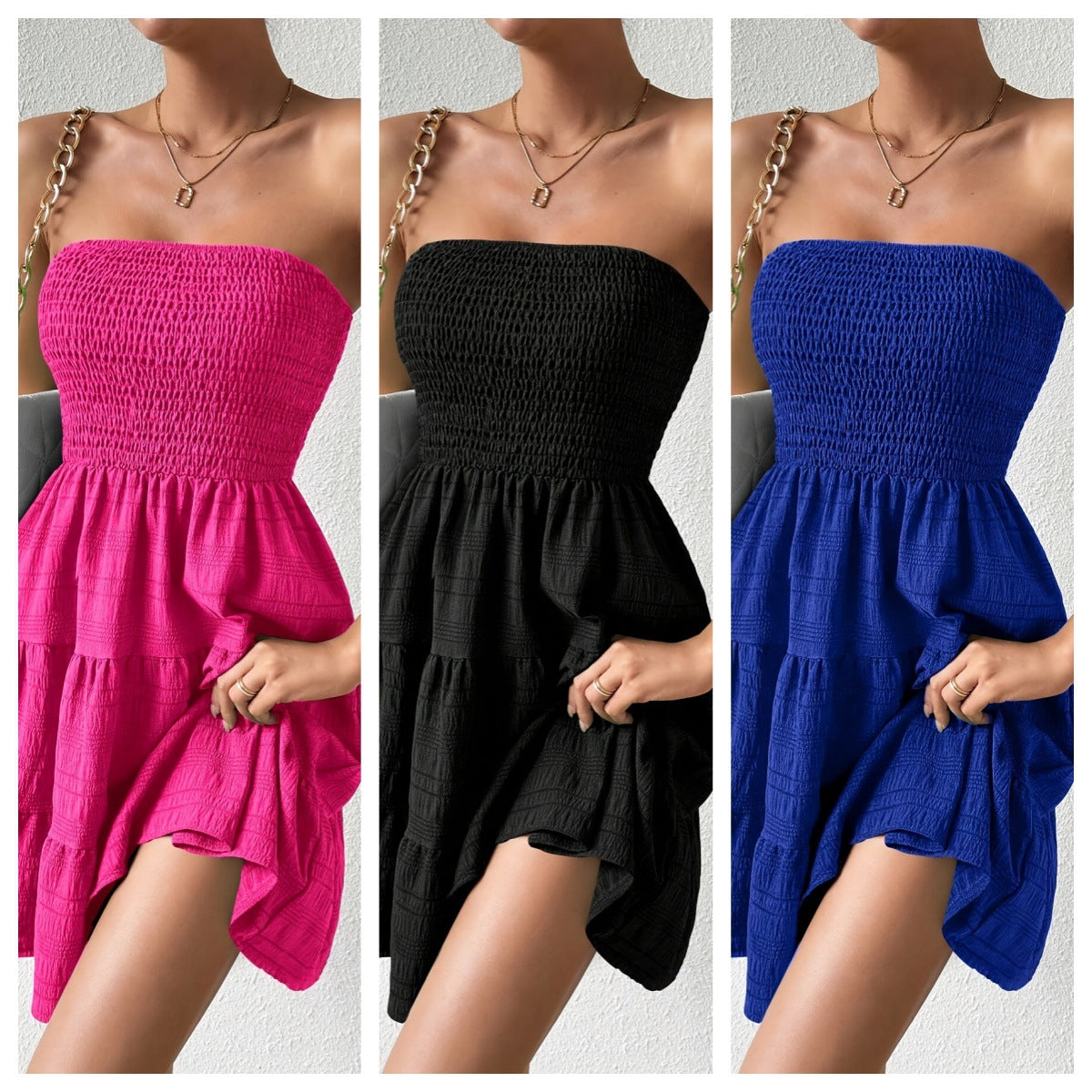 Smocking Tube-Top Mini Dress