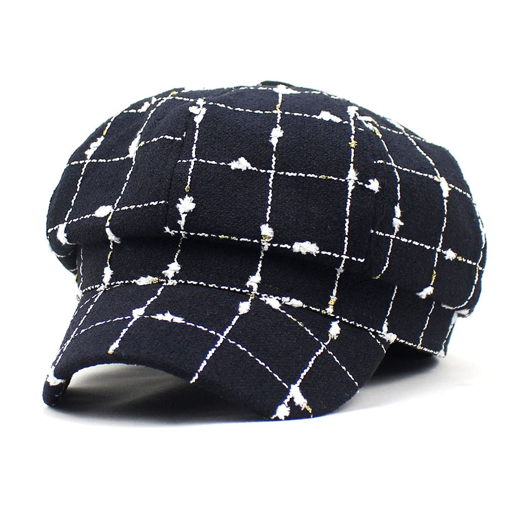 Black And White Plaid Woollen Hat Casual