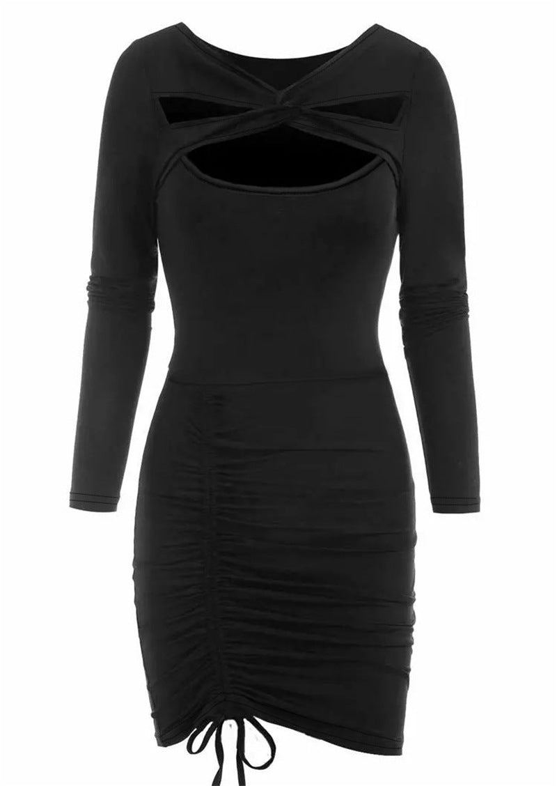 Women's V-Neck Long-Sleeve Tight-Fit Mini Dress